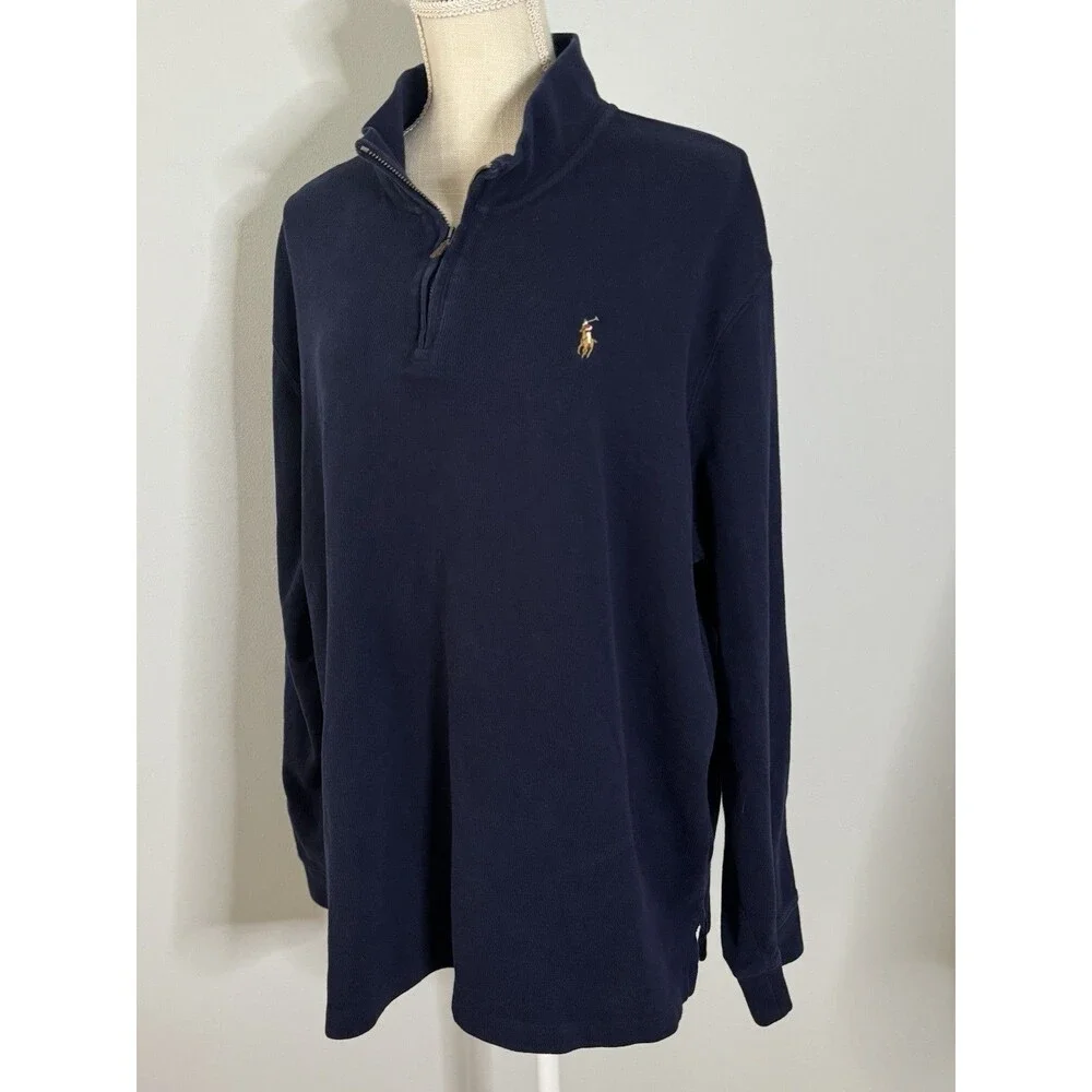 Polo Ralph Lauren‎ Men's Navy Blue Estate-Rib Quarter Zip Pullover XXL
